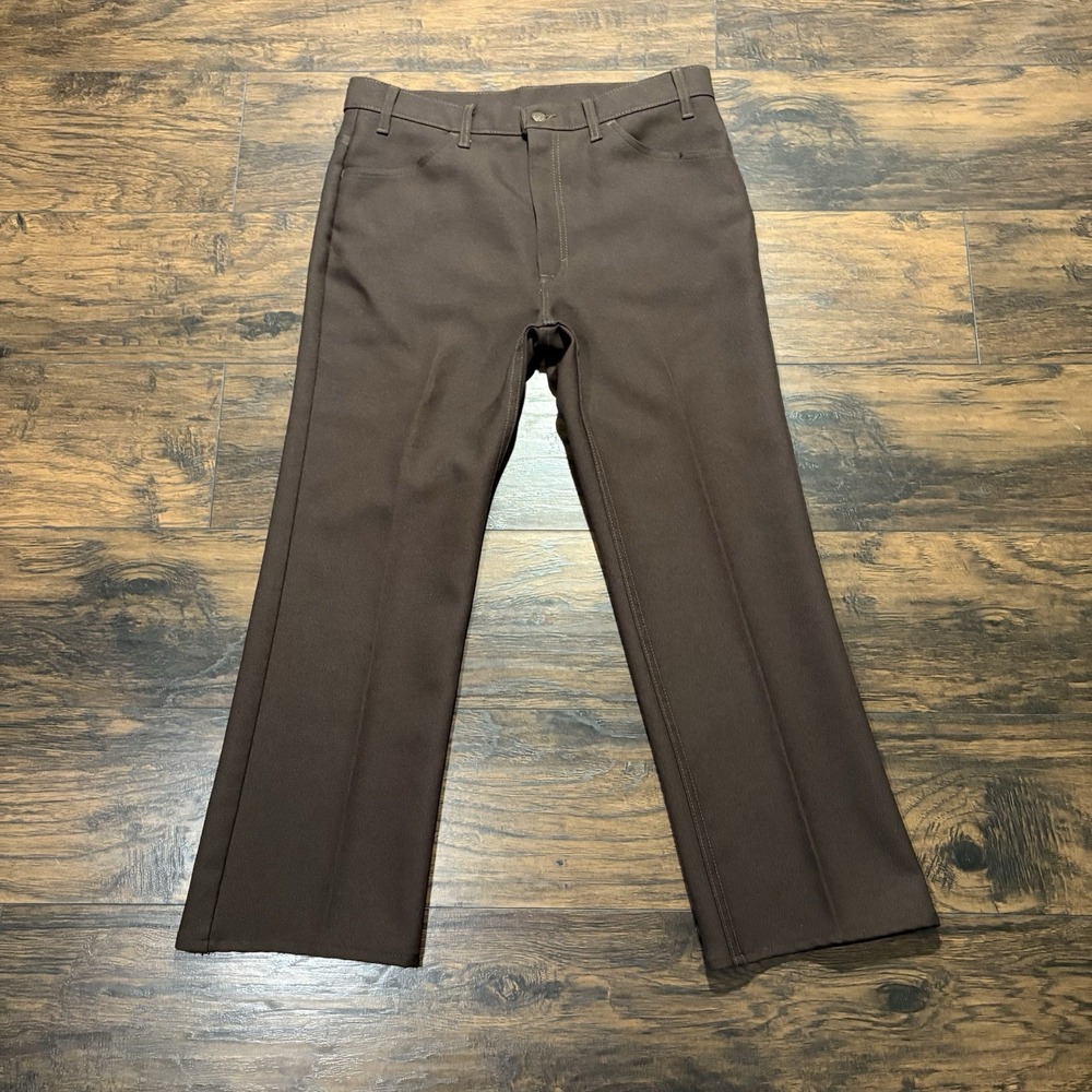 Vtg 70s Levis 517 Sta Prest Bootcut Pants Brown Polyester Slacks USA Men 36x30